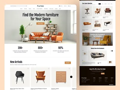 Furniture e-commerce Website Landing Page ecommerce design furniture design furniture website home decor interior design landing page luxury furniture modern modern furniture product design trendy ui design uiux design ux design web design website design