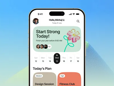 Productive Mobile App ai assistant app design clean ui daily challenge dashboard ui interaction design minimal design mobile app productivity app task management uidesign user experience ux design