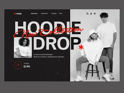 Hoodie Drop — Website Hero Concept appareldesign branding creativewebdesign designinspiration fashionwebsite figma landingpage modernui streetwear typography uidesign uiux uxdesign webdesign websitehero