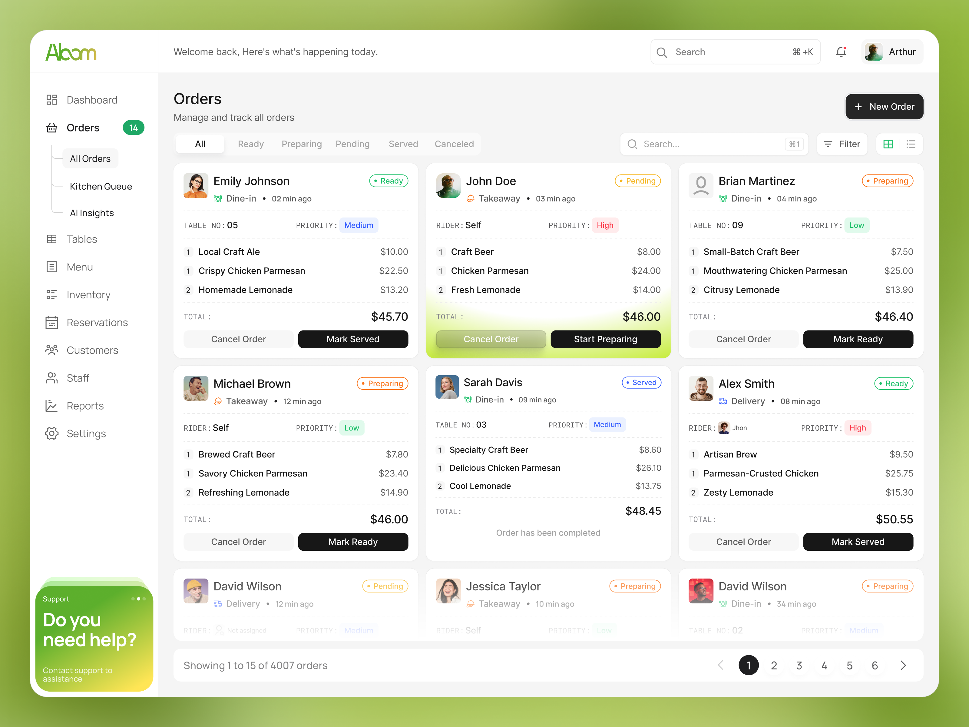 Restaurant Management SaaS product - Order page