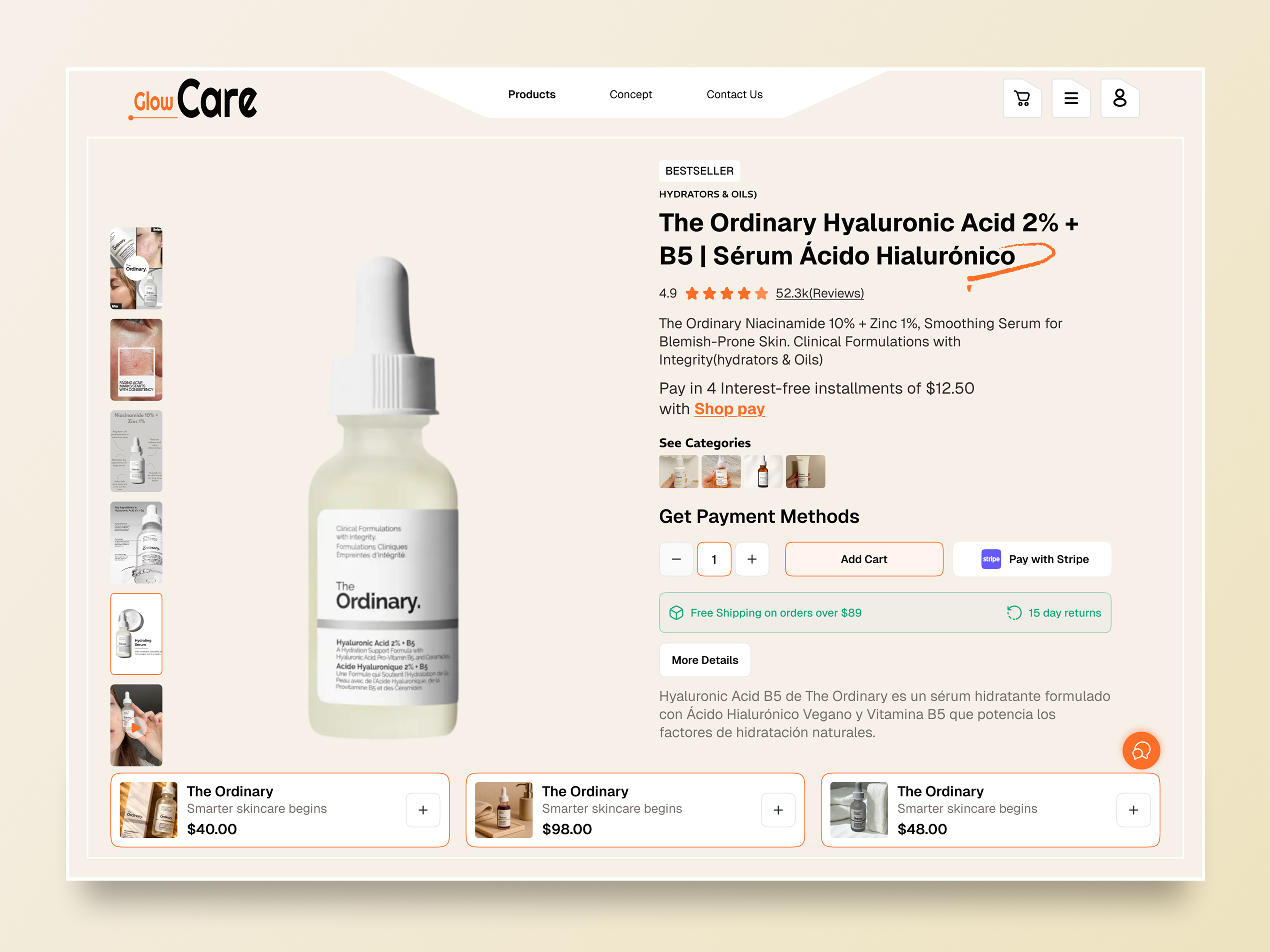 View Skin Care Website Product Page