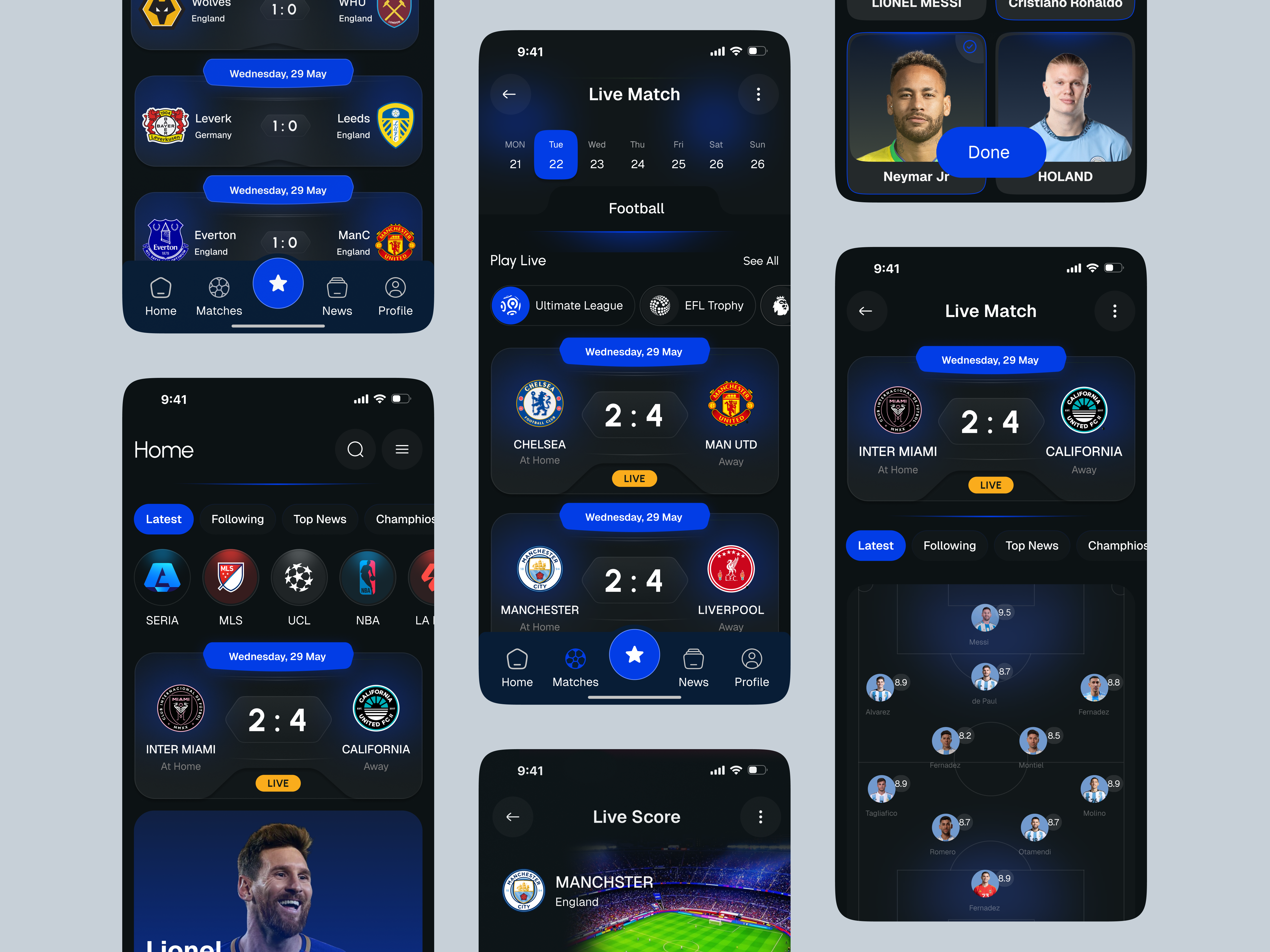 Football Live Score App UI | Sports Mobile Design app design design fantasy sports app football app interface live score mobile mobile app product saas soccer app sports app sports event sports event app sports ui startup ui ux web