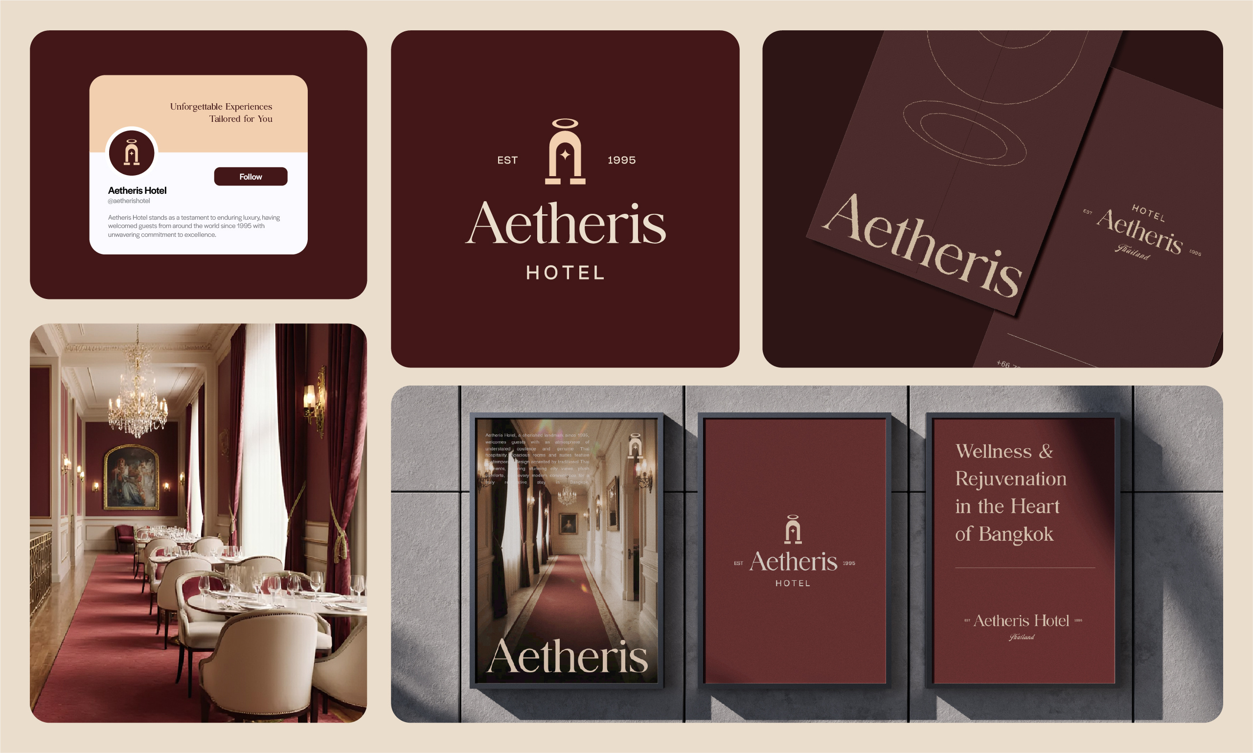Aetheris Hotel | Luxury Brand Identity brand identity elegant design hospitality design hotel identity logo design luxury branding minimal branding packaging design typography visual identity
