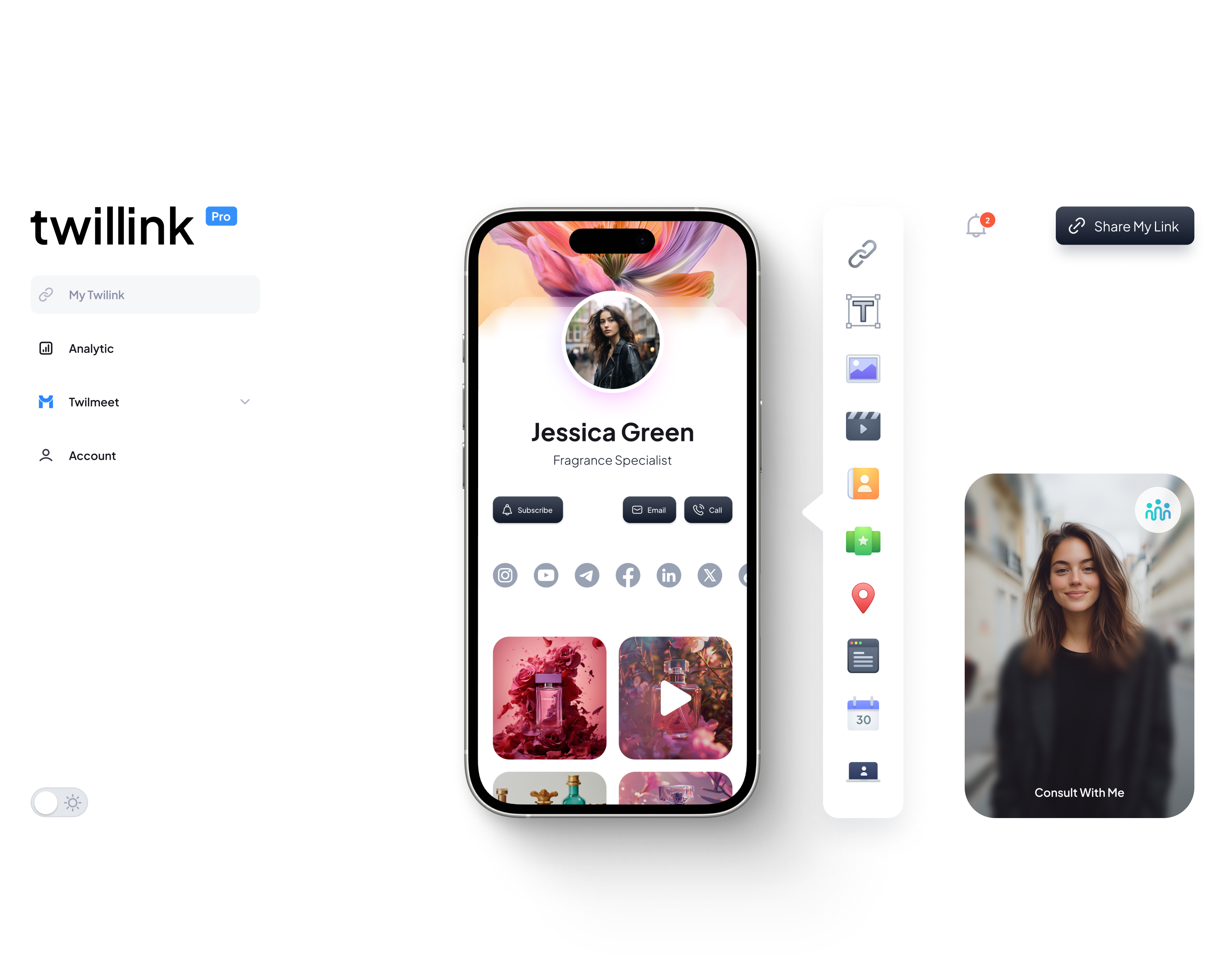 Example of Customizable Link-in-Bio Builder SaaS - Creator Economy UI/UX