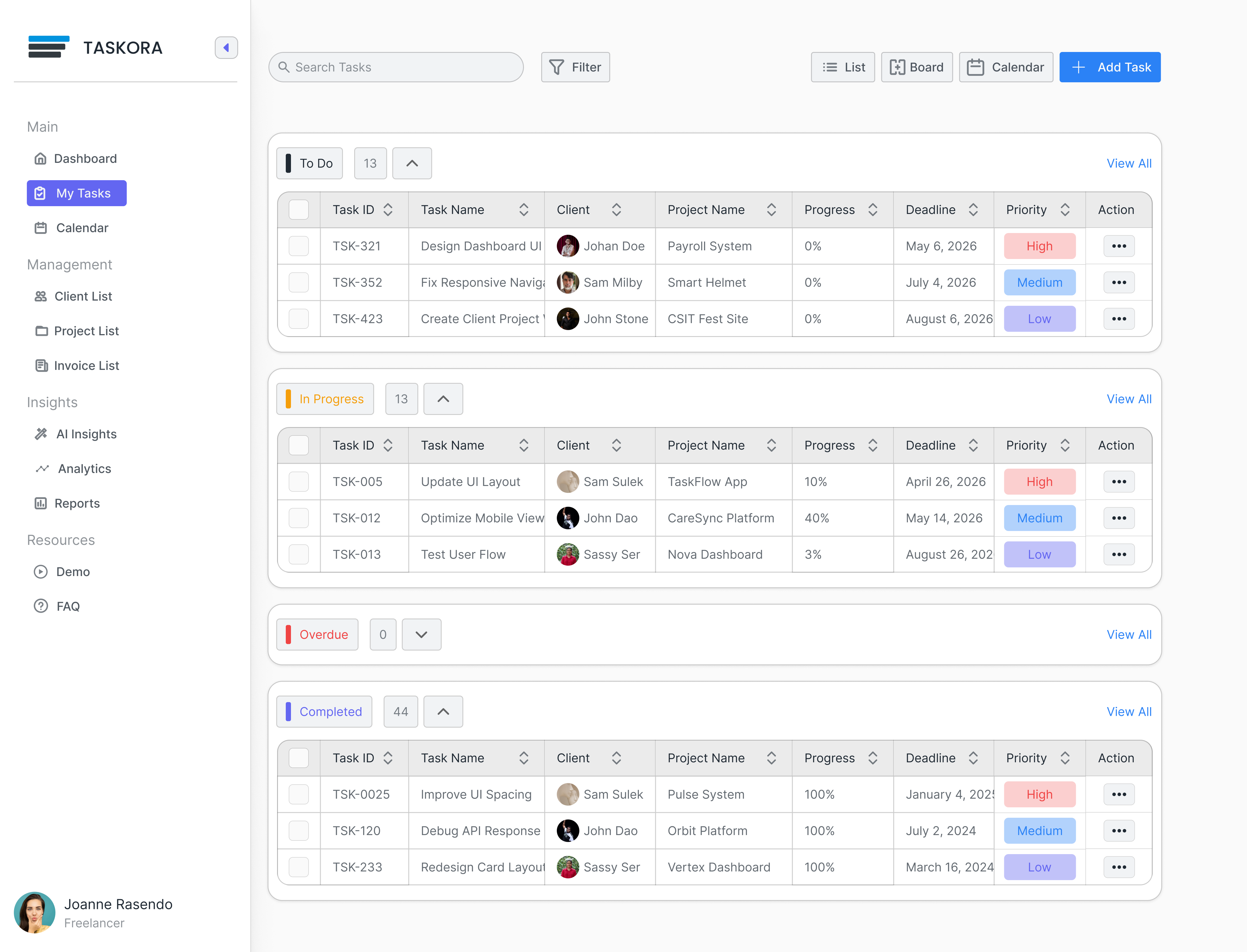 TASKORA - TASK MANAGEMENT UI