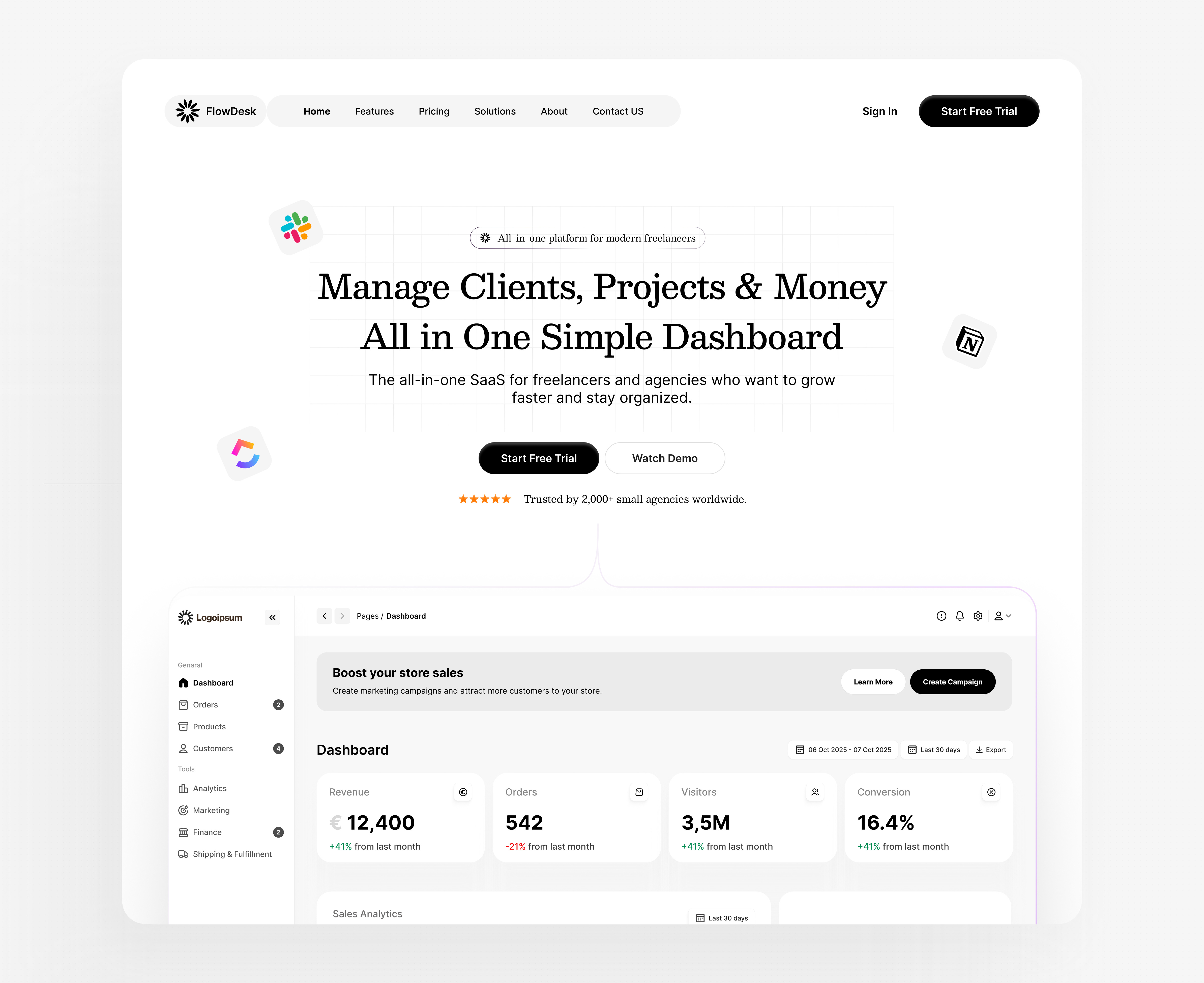 FlowDesk - Landing Page UI Design design landing page ui ui design uix website