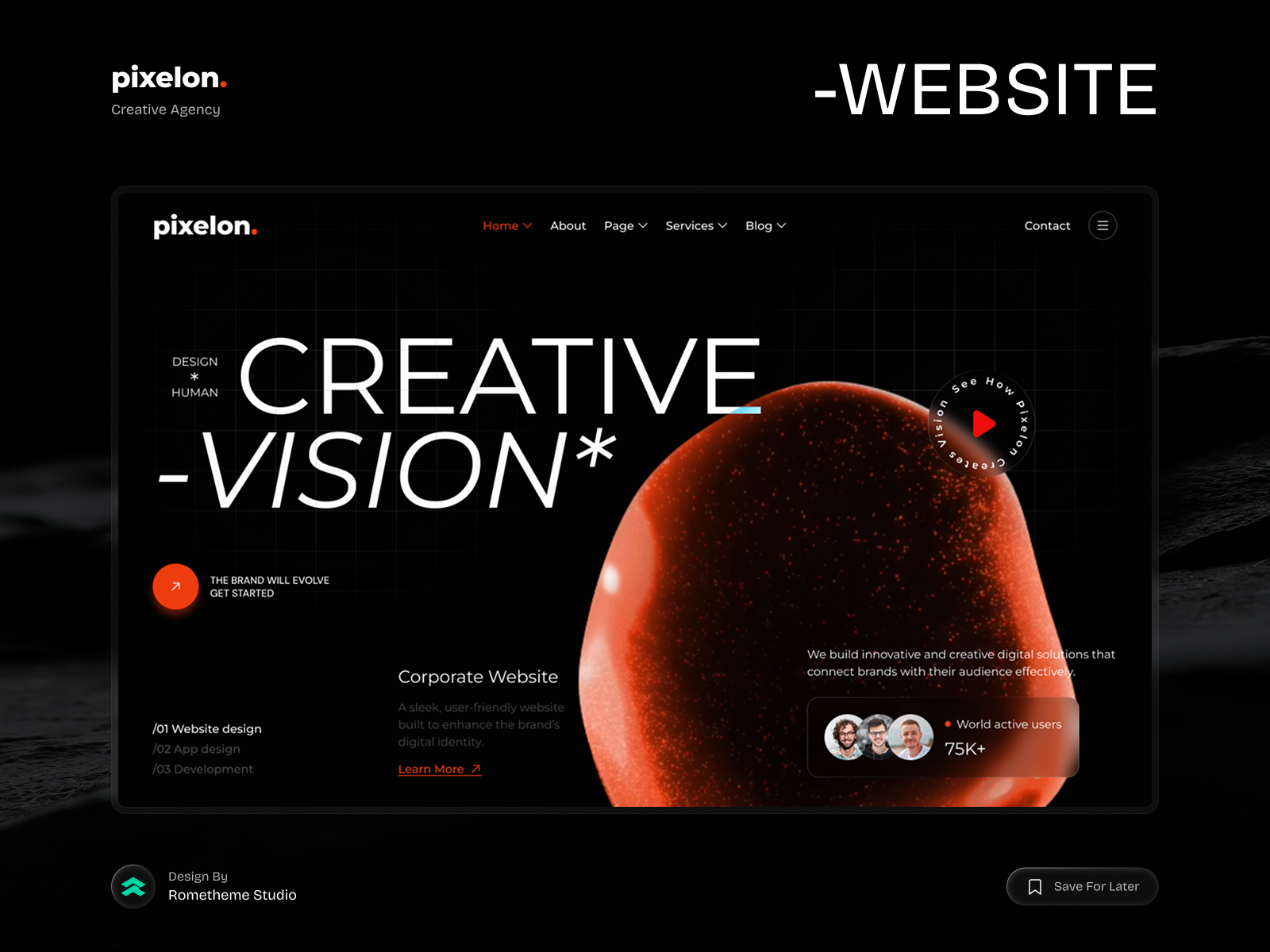 Pixelon - Creative Digital Agency Website UI Design creative agency elementor figma landing page ui web design website wordpress