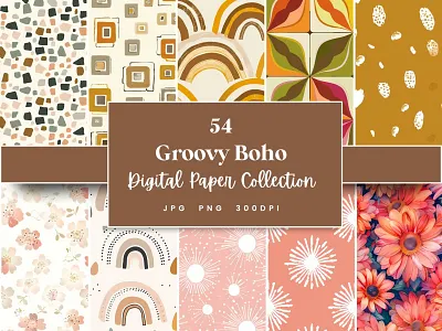 Groovy boho Seamless Digital Paper 70s digital paper boho background boho digital paper boho pattern commercial use digital paper flowers digital paper hippie pattern minimalist pattern pastel textures printable background scrapbook paper seamless pattern