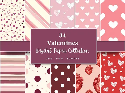 Lovely Valentines Seamless Digital Paper commercial use cute digital paper dots digital paper love pattern love watercolor pink hearts pattern printable background red love background romantic pattern scrapbook paper seamless pattern valentine background valentines pattern