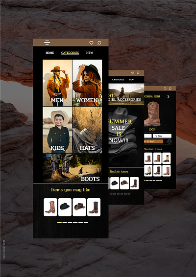 Cowboy Clothing App Design 2023 app boots branding clothing cowboy cowgirl design figma graphic design image shop store ui western