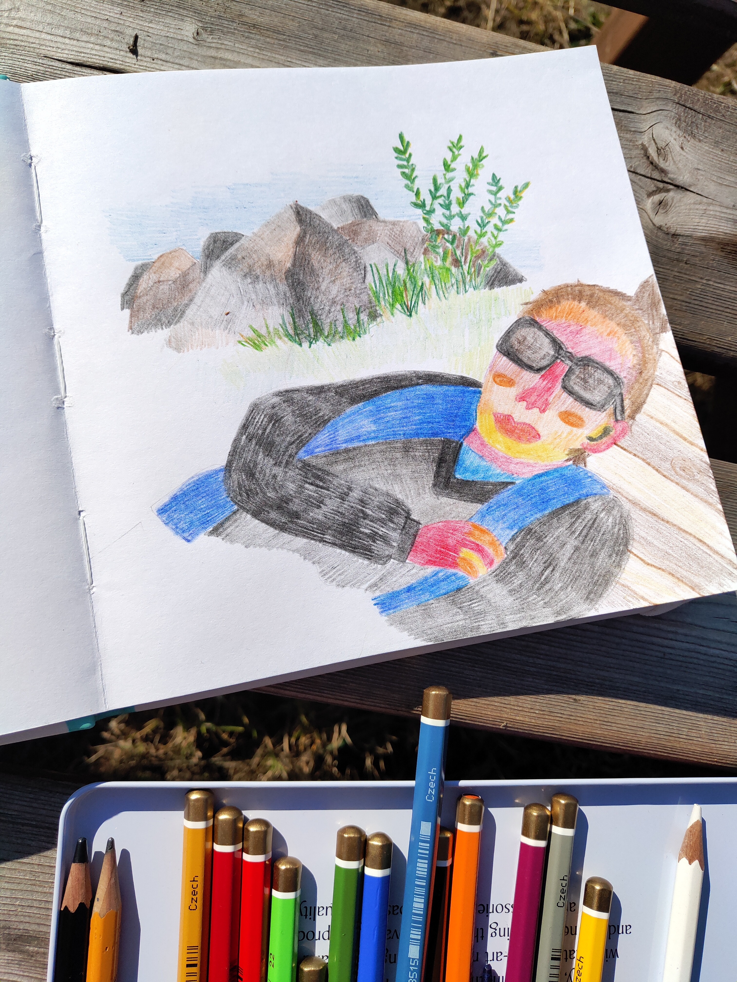 Friend`s portrait by penciles art artist cartoon drawing eka panova ekapa female girl hand drawn human illustration pencil portrait resting russia russian summer sunglasses ui woman