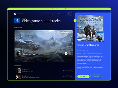 🎧 Soundtrack platform app clean dashboard design feature games key visual list music play player product product design shop sound soundtrack ui ux webdesign