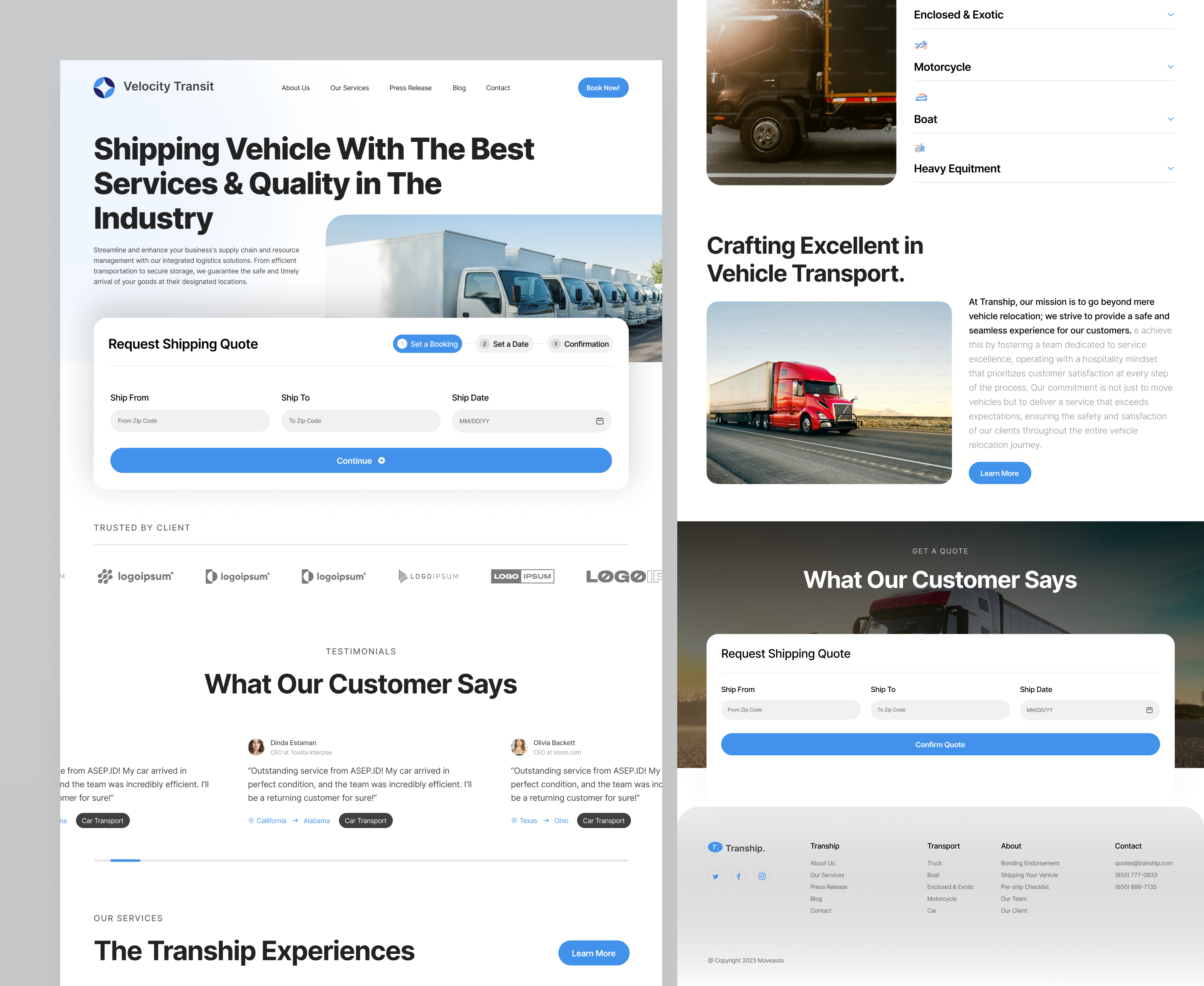 Vehicle Shipping & Logistics website figma landingpage logistics saas shipping transportation uidesign uxdesign webdesign website