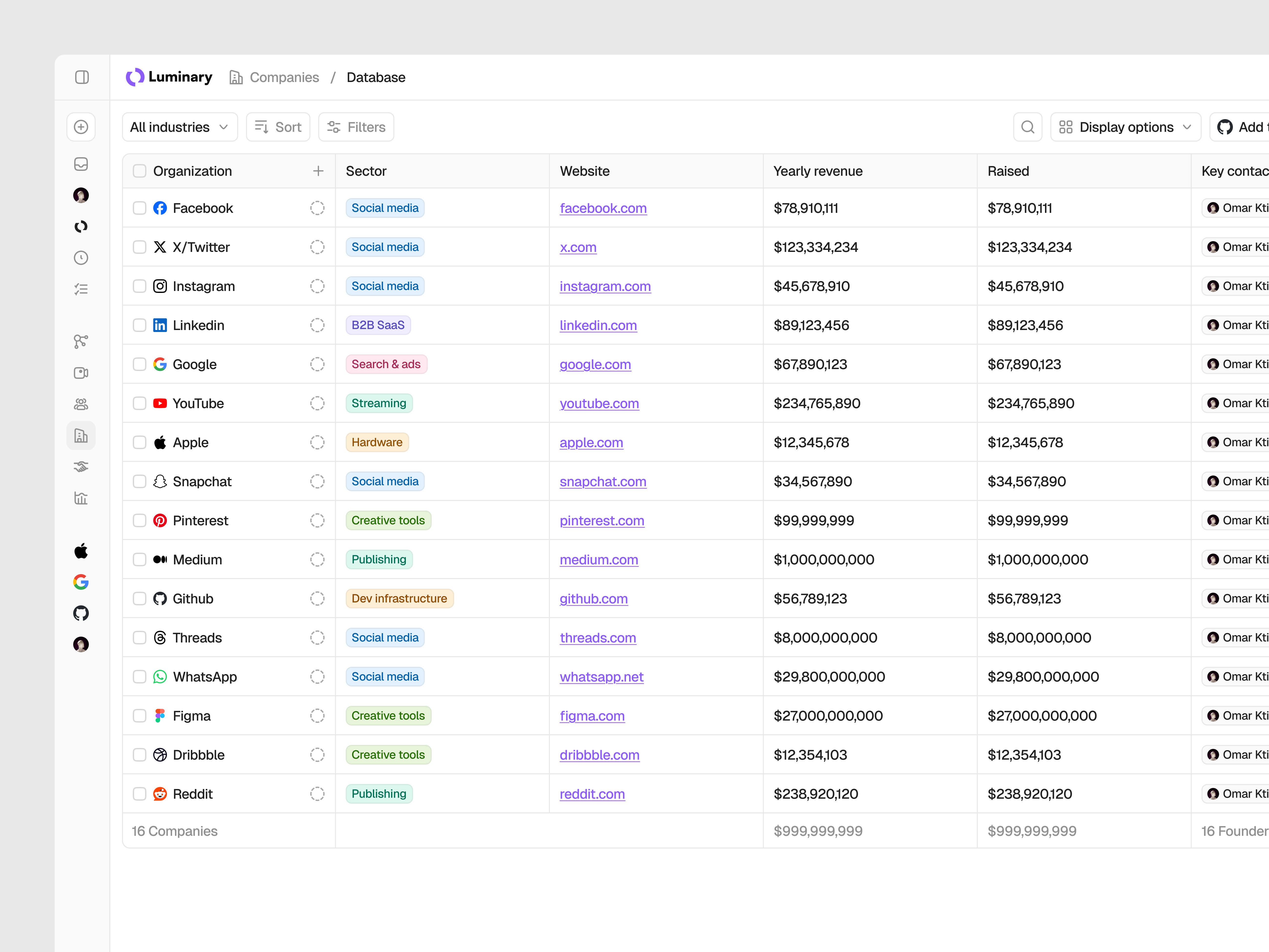 Luminary - CRM data table interface