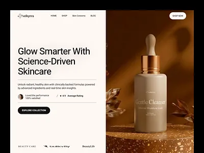 Velkynra — Skincare Website UI UX Design beauty beauty website conversion design cosmetic brand cosmetics website ecommerce website healthcare beauty homepage design landing page luxury skincare minimal ui product landing page shopify website skincare ecommerce skincare website startup website ui ux design web design