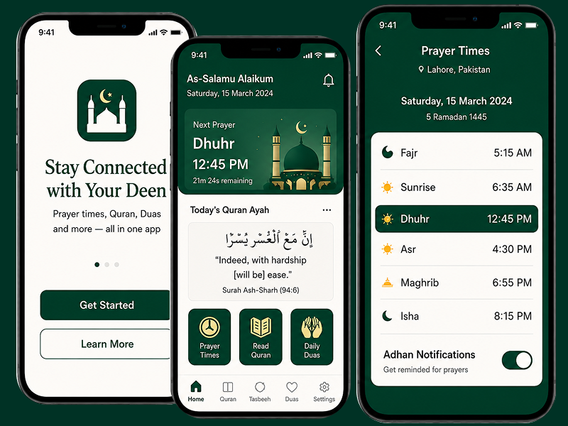 Deenpal Islamic App Design androidapp app appdesign appui creativedesign designinspiration digitalproduct figma figmadesign ios islamicapp mobileapp muslimapp productdesign saas startup uidesign uidesigner uiux userinterface