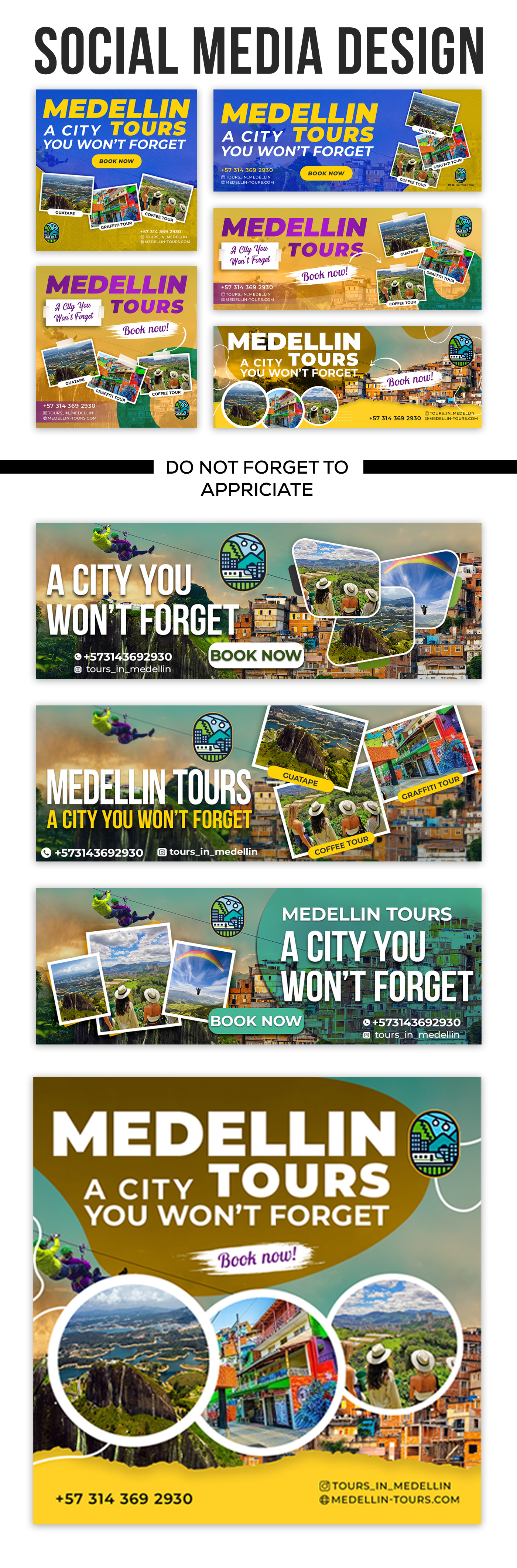 Social media post design ads banner branding citytour creative design digital explore marketing medellin post promotion social media kit socialmedia template tourism tours travel trip vacation