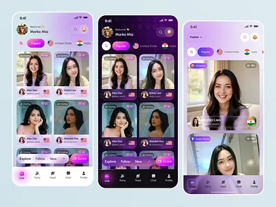 Live Streaming Social App UI app design dating app live streaming livechat livestream media mobile app mobile app design short reels app social live streaming app social media stream streaming streaming app streaming platform ui design tiktok ui voice room app