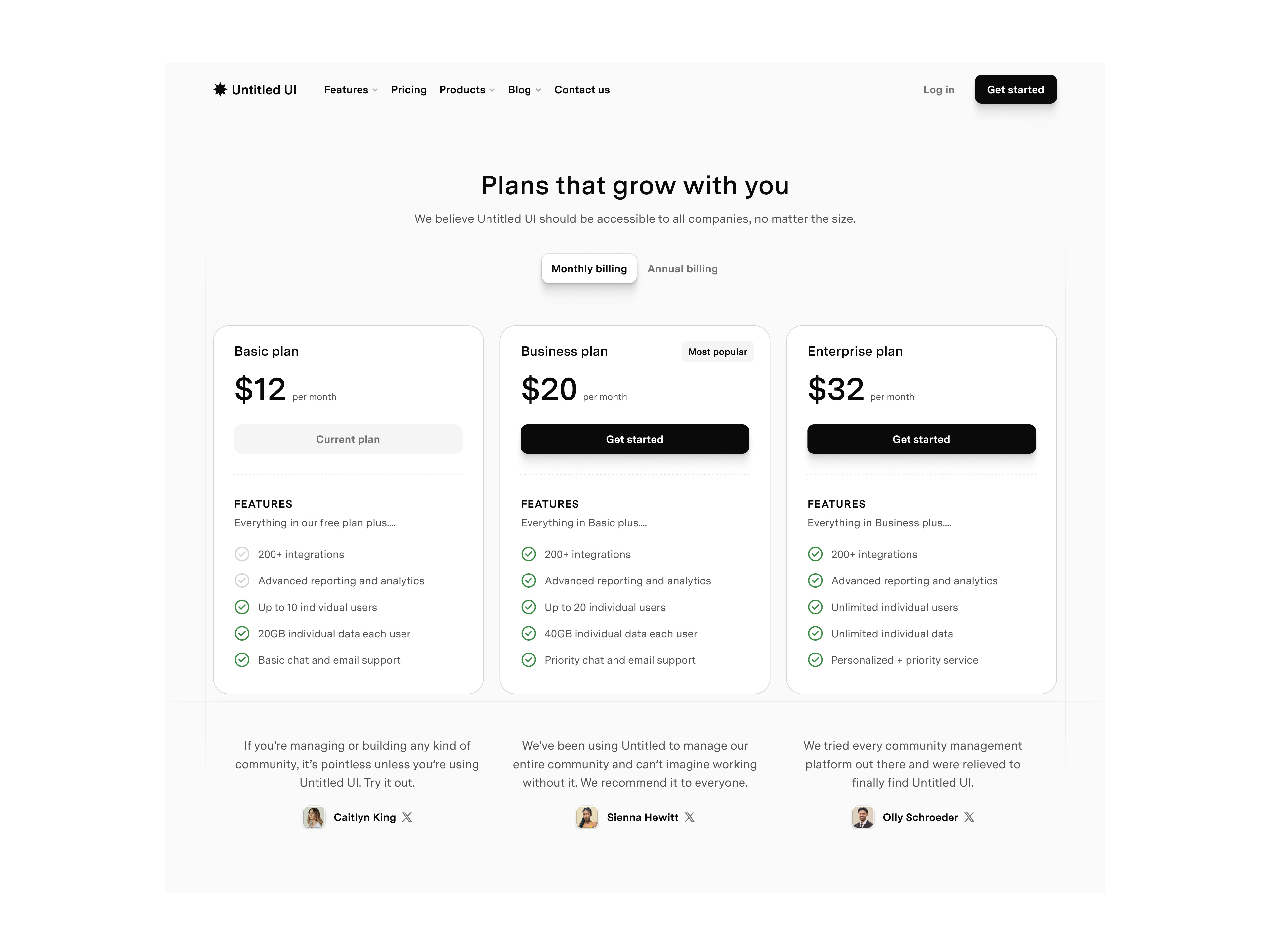 Pricing plans — Untitled UI