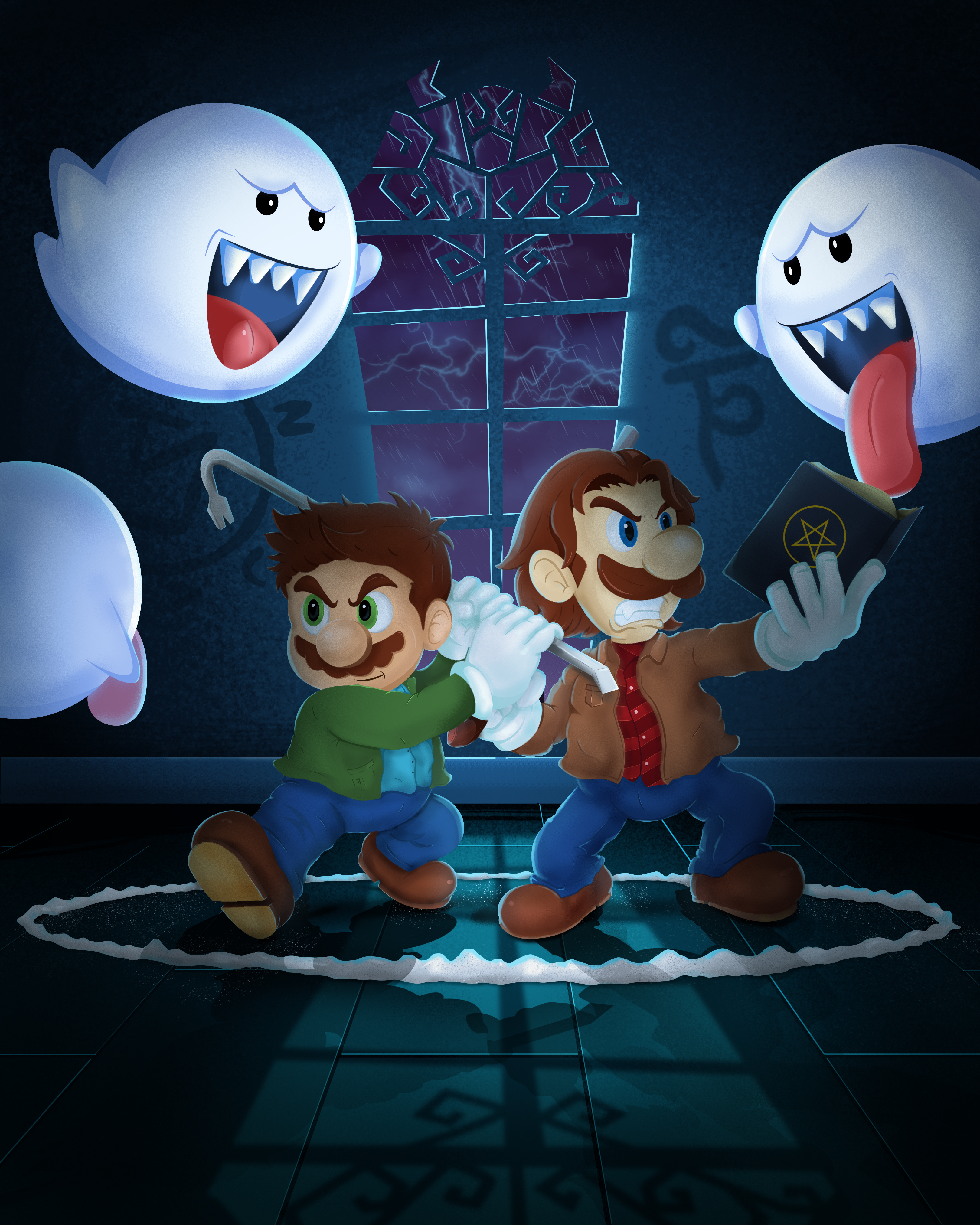 Supernatural Mario Bros. boo brothers cartoon dean digital painting ghosts graphic design illustration logo luigi mario mash up sam super mario super mario bros supernatural vector vector illustration vectorart winchester