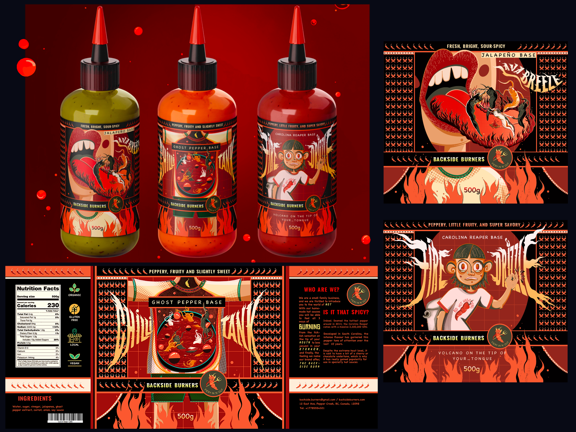 Hot Sauce Packaging Design | Backside Burners Label System