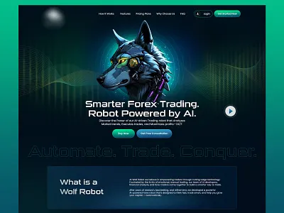 Automate. Trade. Conquer. | Smarter Forex AI darkui fintech forex landingpage tradingbot