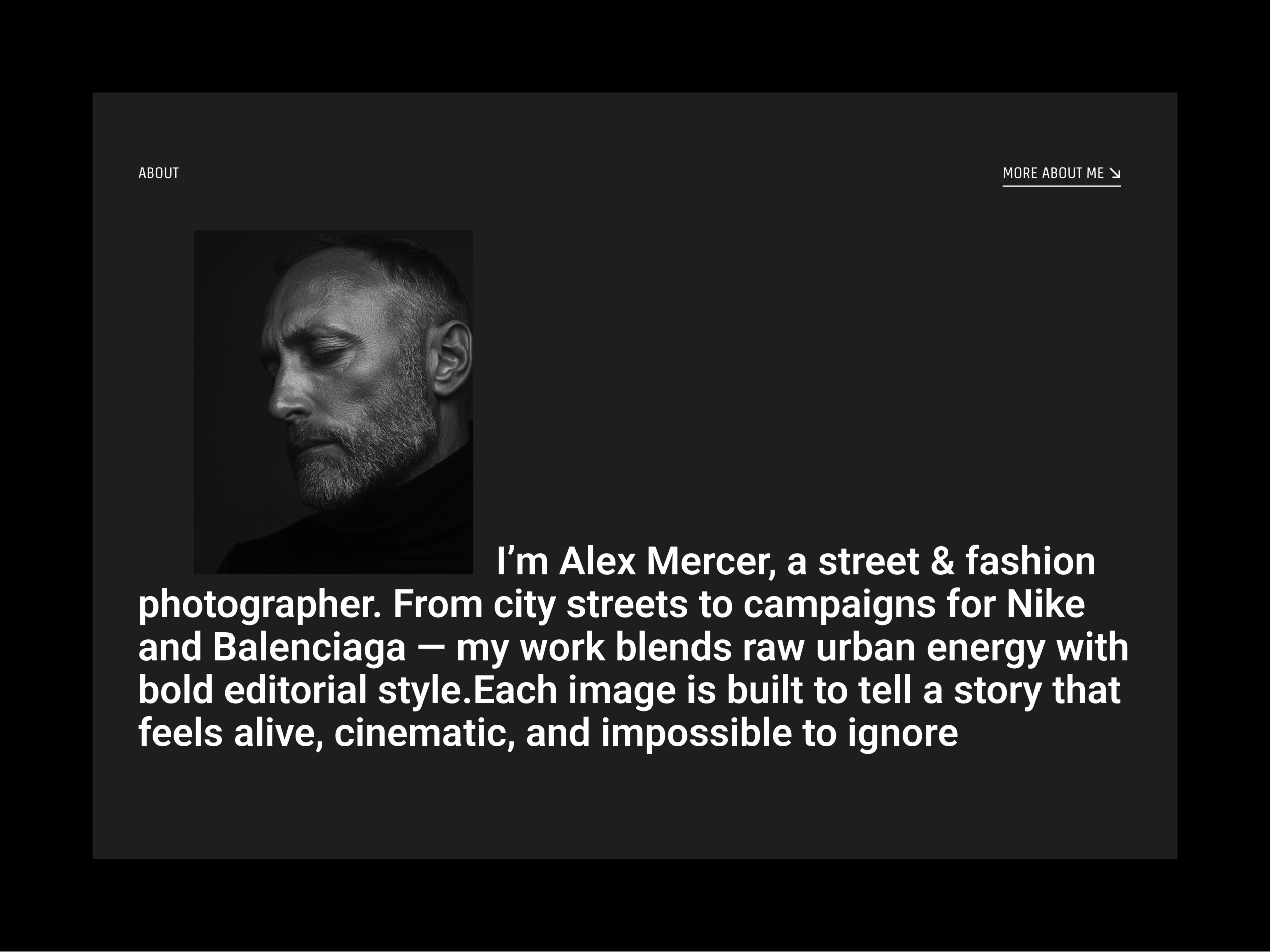 Photographer About Section — Editorial Portfolio Layout
