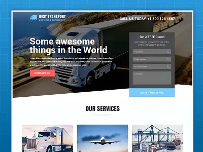 Best Transport & Logistics Landing Page Design | Modern Delivery cargo clean ui delivery design inspiration dribbble figma freight landing page logistics logistics website modern design responsive design saas shipping transport transport service ui design ux design web design website