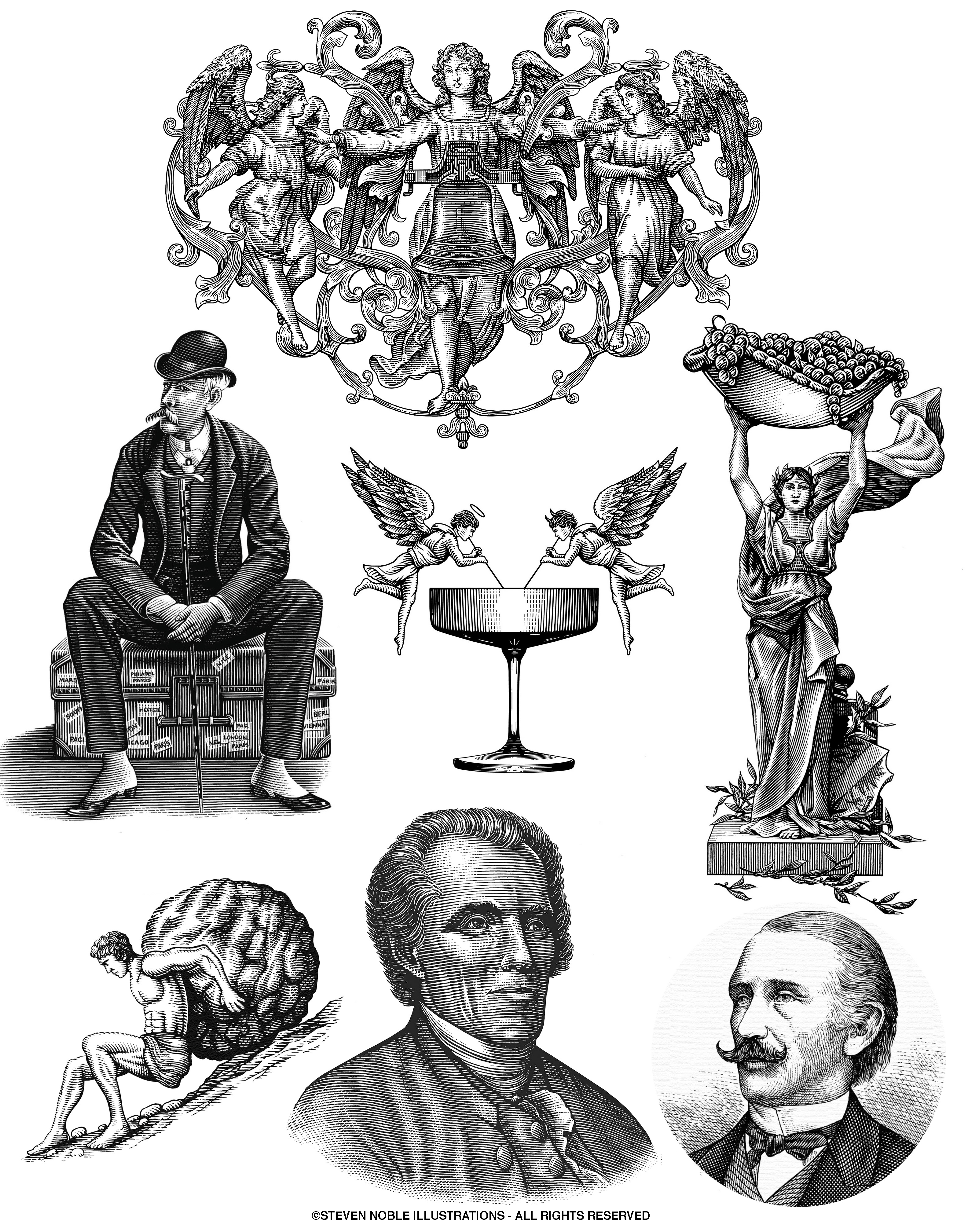 The Character Illustration Collection by Steven Noble artwork branding design engraving etching illustration line art people portrait portraits portraiture scratchboard steven noble