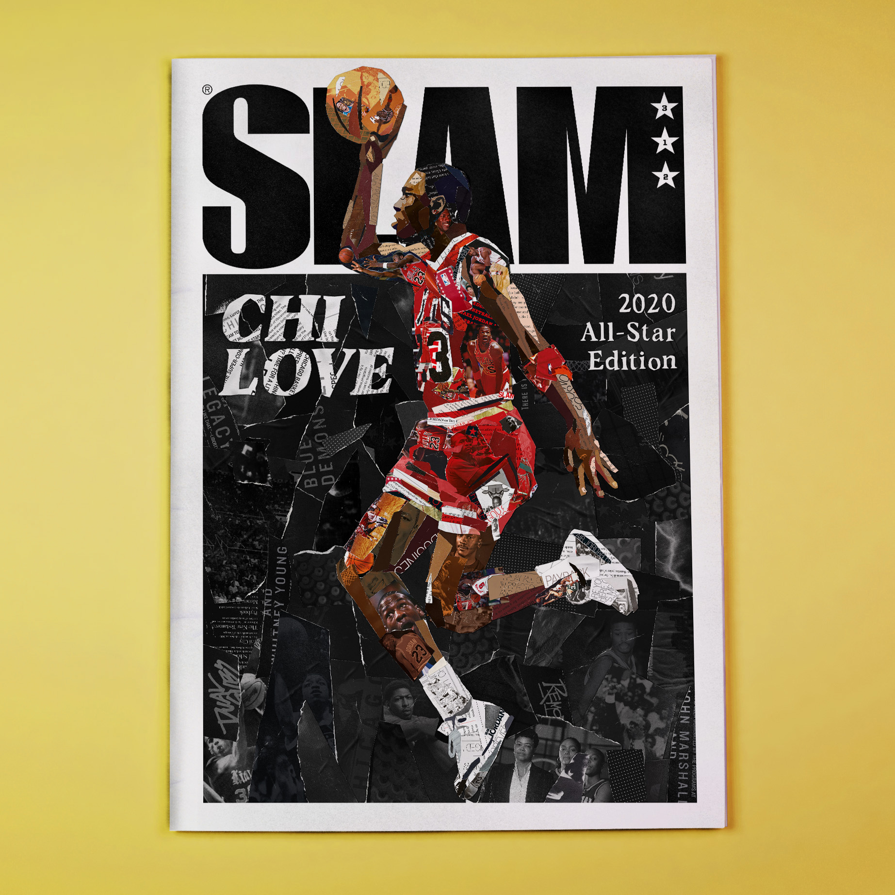MICHAEL JORDAN COLLAGE - SLAM MAGAZINE all star game athlete basketball bulls chicago collage illustration jordan lebron james magazine cover mj nba papercut slam sports