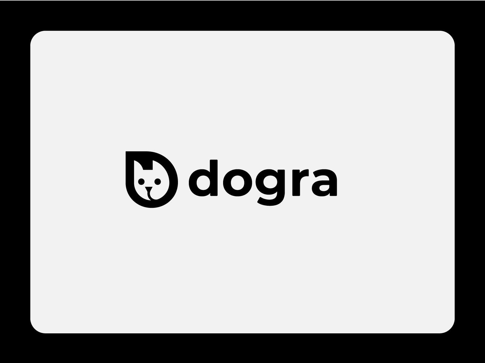 dog drop logo — letter d monogram, negative space puppy, minimal