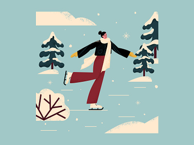 Girl skating character digital art editorial flat flat illustration freelance illustrator illustrator pattern texture winter