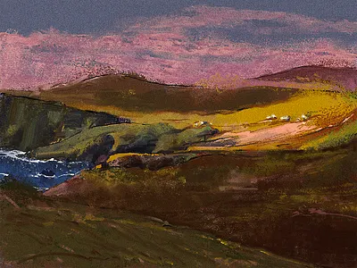 Landscape art digital illustration landscape oil painting texture