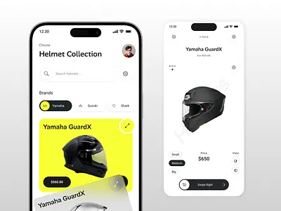 Smart Helmet Shopping Mobile App clean ui mobile app ui modern ui ui deisgn uiux uiux deisng user experience user interface user reserarch ux deisgn