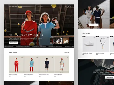 Velora — Sport Fashion E-Commerce Landing Page clothing design ecommerce editorial fashion ecommerce figma framer landing page lifestyle product design shop shopify sport sport ecomerce sport fashion tennis tshirt ui webflow website