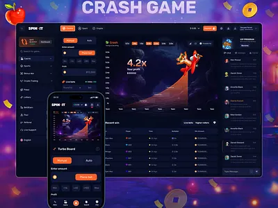 Crash Game Casino Dashboard UI/UX (Web & Mobile) app design casino casino app casino dashboard casino interface casino ui casino website crash game crypto casino crypto dashboard crypto game design gambling website gaming app gaming dashboard illustration online casino ui inspiration ui ux design user interface