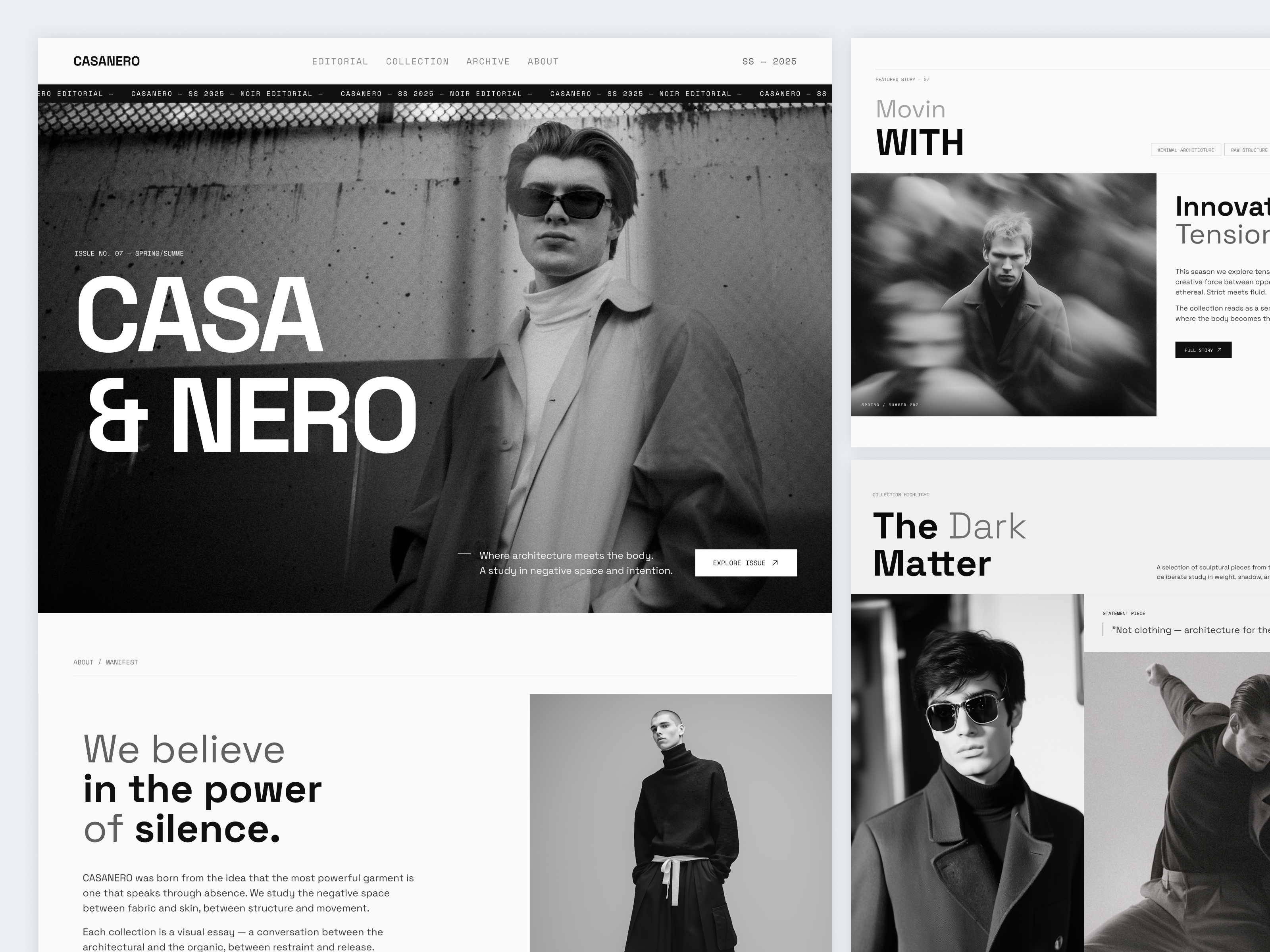 Example of CASA NERO – Fashion Website Design (Editorial Landing Page)