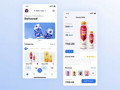 Milk Delivery E-Commerce App UI 2d 3d animation app app design app ui app ui design clean creative delivery app e commerce e commerce grocery grocery app milk delivery minimal monitoring ui design uiux ux design