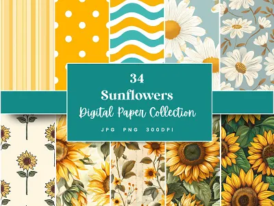 Sunflowers Seamless Digital Paper abstract watercolor antique sunflower commercial use dots digital paper dots pattern printable background rustic sunflower scrapbook paper seamless pattern sunflower background sunflower pattern vintage sunflower yellow background