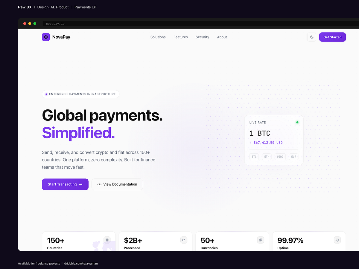 NovaPay · Crypto Payments Platform · Landing Page Design