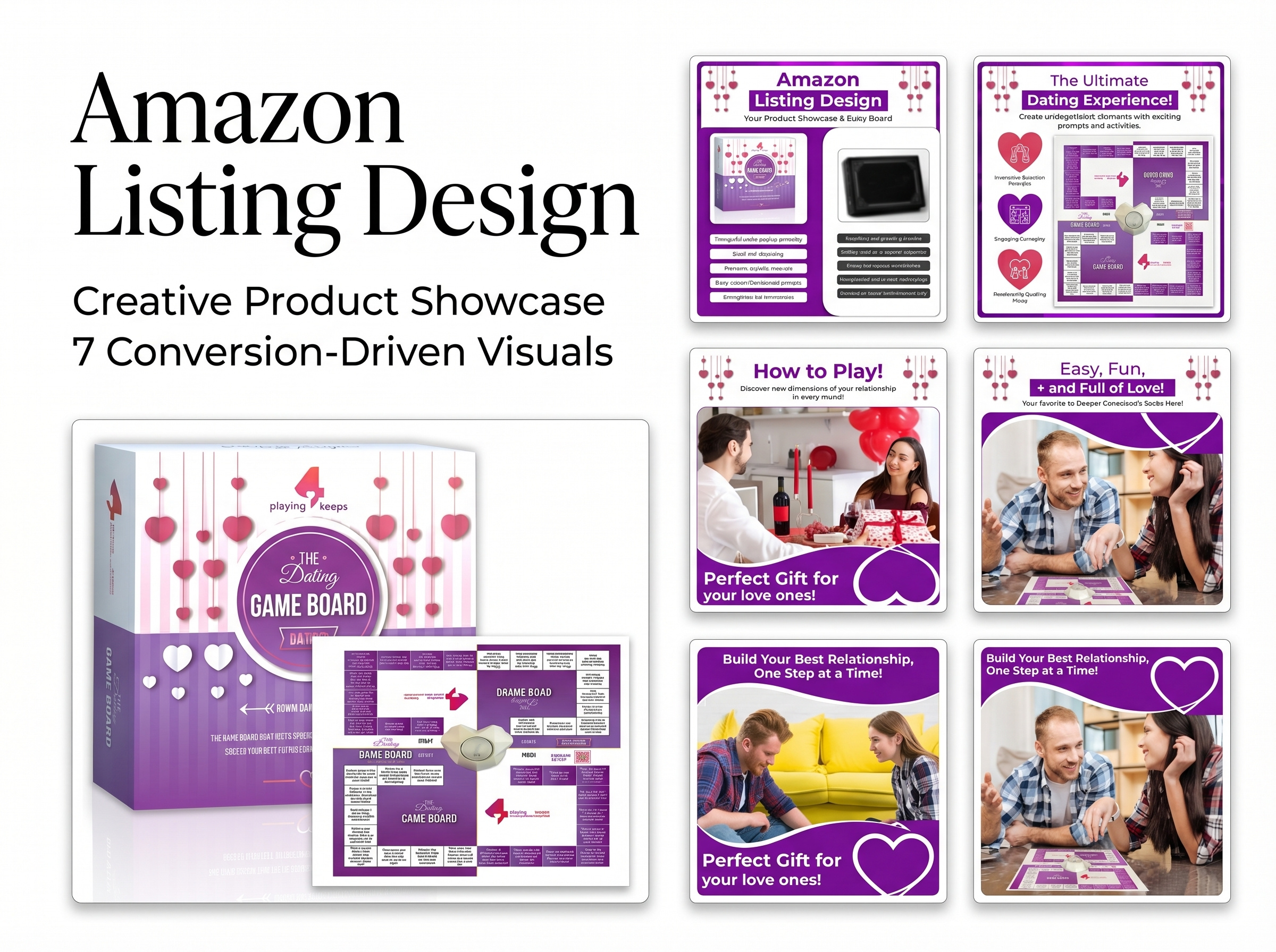 Amazon Listing Images Design | Dating Game Board Product amazon image design amazon listing design amazon product images amazon storefront board game packaging dribbble design ecommerce design infographic design lifestyle images mockup design packaging design premium listing images product listing images product mockup product presentation