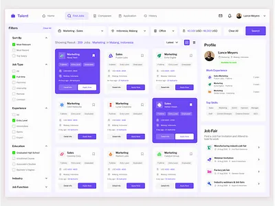Intelligent Job Finder & Career Dashboard 💼🔍 candidate profile career growth career platform dribbble employment dashboard hiring platform job board job fair job filters job finder dashboard job search recruitment ui remote jobs salary ranges talent acquisition talent marketplace top skills ui webinar invitations work experience