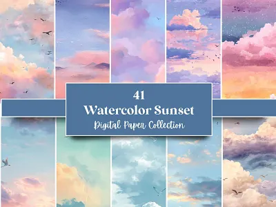 Watercolor Sunset Seamless Digital Paper commercial use elegant pattern printable background scrapbook paper scrapbooking paper seamless pattern sky background sunflower sunburst watercolor digital paper watercolor pattern
