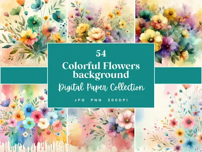 Colorful flowers background Digital Paper colorful backgrounds colorful flowers commercial use floral background floral digital paper flowers wall art printable background rainbow floral scrapbook paper spring background spring flowers watercolor floral watercolor flowers
