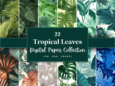 Tropical Leaves Digital Paper commercial use digital paper green leaves leaf patterns leaves background leaves texture palm leaves plant digital paper printable background scrapbook paper tropical background tropical leaves tropical pattern