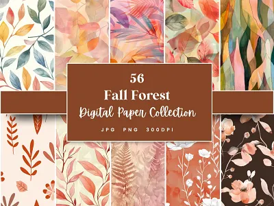 Fall Forest Seamless Digital Paper abstract watercolor commercial use digital paper fall forest background fall forest pattern fall leaves pattern forest pattern leaves background printable background scrapbook paper seamless pattern terracota background terracota paper