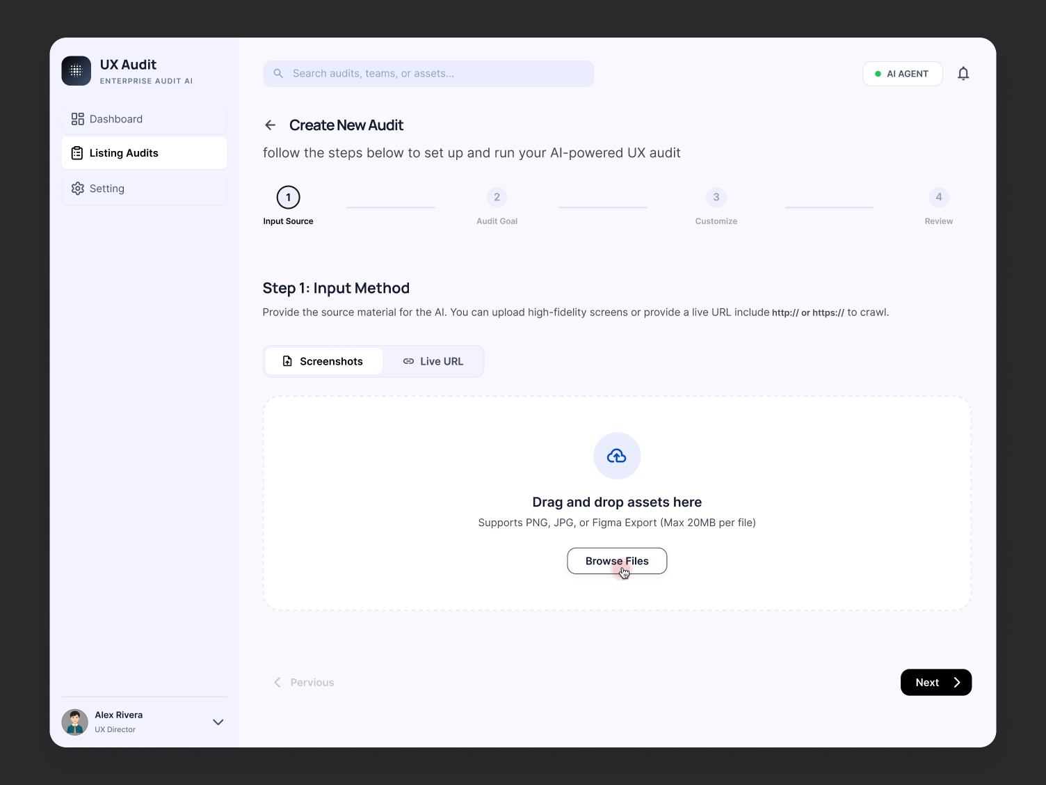 Data Source -Add your source to begin the AI audit