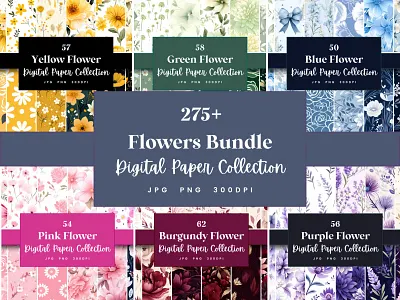 Bundle Colorful Flowers Digital Paper abstract watercolor blue floral pattern burgundy flowers commercial use digital paper digital texture floral digital paper green flowers pink background printable background purple flowers scrapbook paper yellow background