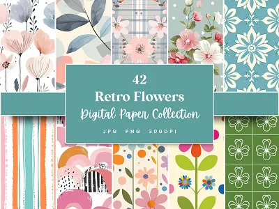 Retro Floral Pastel Seamless Digital Paper 70s flowers commercial use digital paper dots pattern floral background groovy flowers hippie flowers printable background retro pattern scrapbook paper spring floral summer floral watercolor flowers