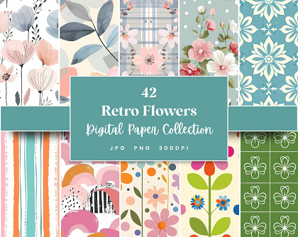 Retro Floral Pastel Seamless Digital Paper
